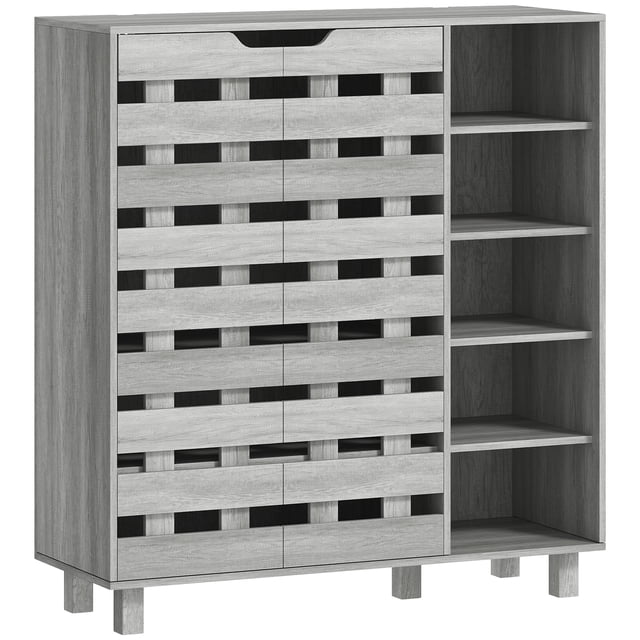 HOMCOM Shoe Storage Cabinet with 5-Tier Cupboard and 5 Open Shelves, Grey