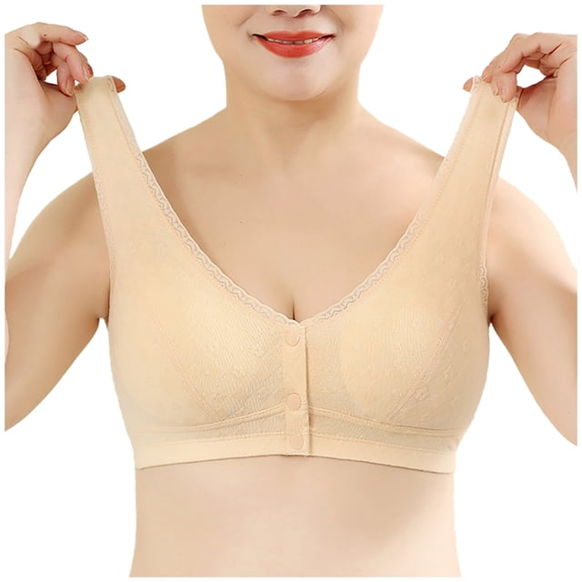 Timegard Wireless Bras for Women Plus Size Front Closure Button Full Support Breathable Comfy Seniors Bra