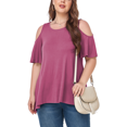 thumbnail image 2 of CHUANK Women‘s Plus Size Cold Shoulder Tunic Top Summer Short Sleeve Blouse, 2 of 7
