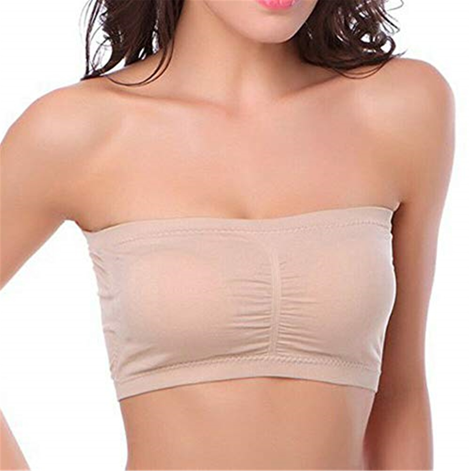 Double Layers Plus Size Strapless Bra Bandeau Tube Removable Padded Top Stretchy