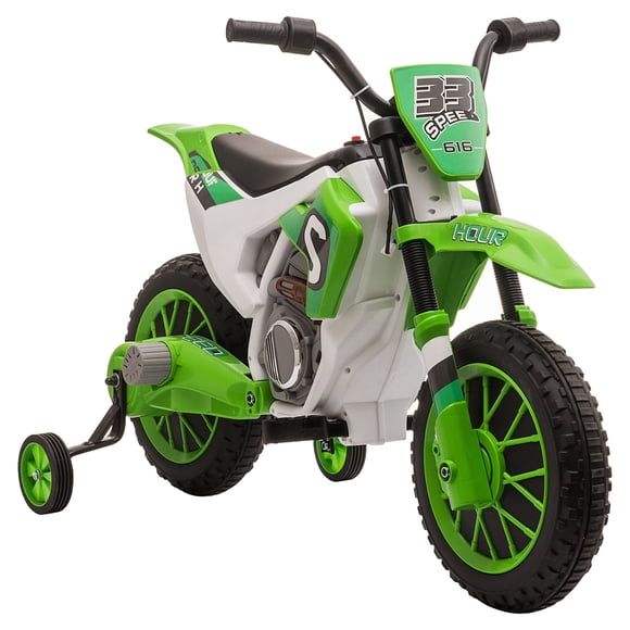 Aosom Kids Dirt Bike Battery-Powered Ride-On Electric Motorcycle with Charging 12V Battery, Training Wheels Green