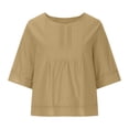 thumbnail image 1 of Hauts Boho pour Femmes Grande Taille Col Rond Manches Mi-Longues T-Shirts Plissés Mode Été Décontracté Tunique Ample Blouse, 1 of 5