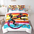 thumbnail image 1 of YST Ensemble Douillette 7 Pcs Gecko, Format Double, Lézard Arc-en-Ciel Reptile Animaux, Polyester, Lit en Sac, 1 of 5