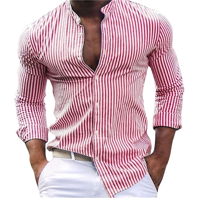 RXIRUCGD Cardigan à Boutons Imprimé Décontracté pour Homme, Manches Longues, Col Montant, Chemisier Chemise Hauts, Rouge, Taille : 2TG