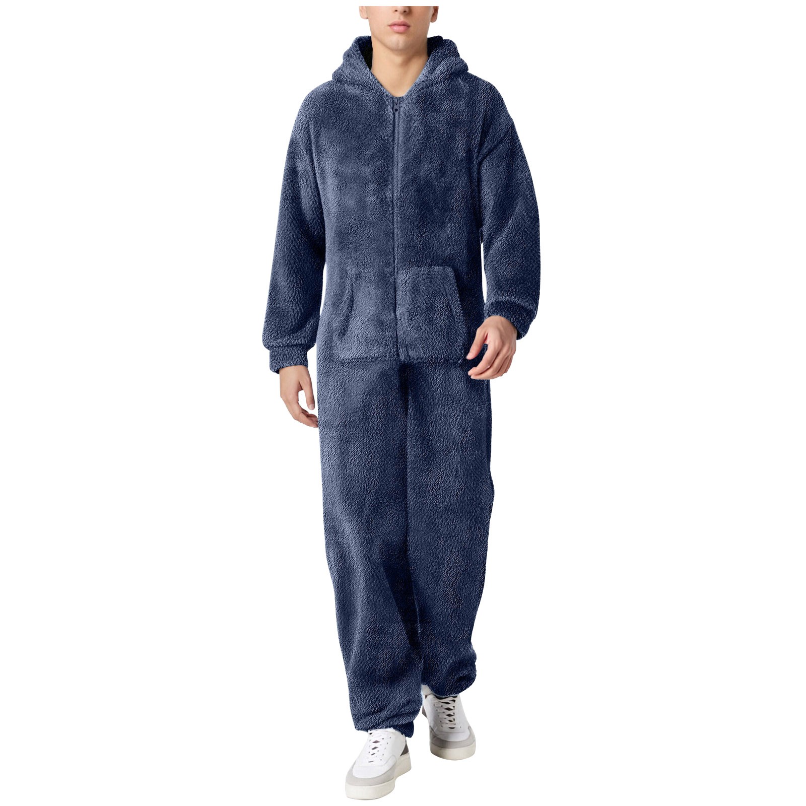 Combinaison pour Homme Décontractée à Manches Longues avec Fermeture Éclair, Pyjama à Capuche Confortable, Tenue de Nuit pour Chaleur et Style Hivernaux
