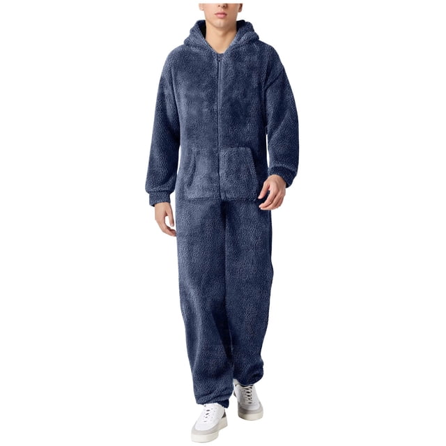 Combinaison pour Homme Décontractée à Manches Longues avec Fermeture Éclair, Pyjama à Capuche Confortable, Tenue de Nuit pour Chaleur et Style Hivernaux