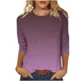 thumbnail image 1 of VSSSJ Hauts à Manches 3/4 pour Femmes Décontractés Tendance Imprimé Dégradé Manches Raglan Col Ras du Cou Coupe Décontractée Tunique Respirante T-Shirt Violet m, 1 of 4