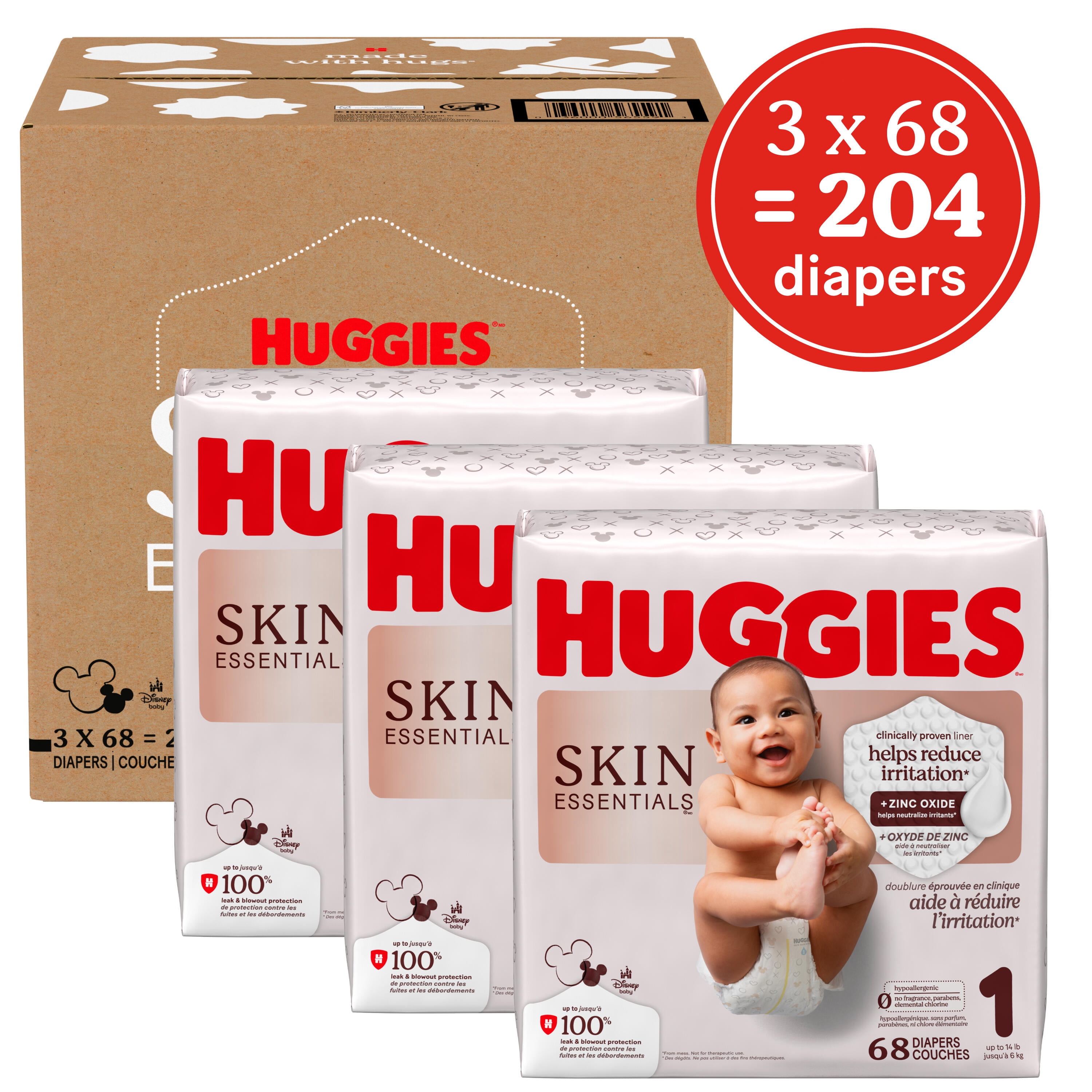Huggies Skin Essentials Baby Diapers, 3 (16-28 lbs), 168 Count