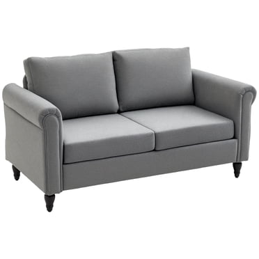 HOMCOM Loveseat Sofa Corduroy Upholstered Love Seat w/ Curved Armrest, Light Grey
