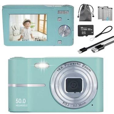 MAKATA Compact Digital Camera 50MP 16X Zoom HD 1080P - Point and Shoot Digital Camera 32GB Two Batteries - Kids Camera for Boys Girls Toddler Kids Students Beginners - Birthday or Holiday Gift (GREEN)