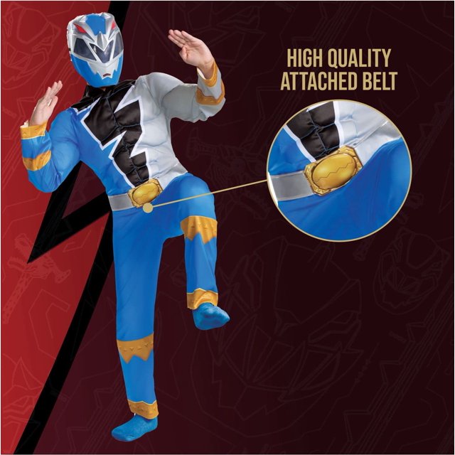 Disguise Déguisement de Power Ranger Bleu pour Enfants, Tenue Officielle Power Rangers Dino Fury avec Masque Grande (10-12)