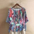 thumbnail image 1 of CHUANK Chemises pour Femmes Dames Liquidation T-Shirts d'Été Décontractés pour Femmes Col Rond Manches Courtes Imprimé Floral Chemise Ample Hauts, 1 of 6