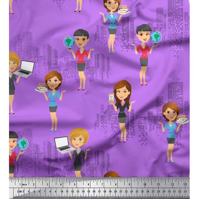 Soimoi polyester Crepe Fabric Business Girl Printed Craft Fabric by the Yard 42 Inch Wide