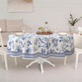 thumbnail image 3 of Blue Floral Oval Tablecloth 60x102 Inch, Blue and White French Country Tablecloth, Rustic Floral Polyester Waterproof Tablecloth for Farmhouse Kitchen Decor/Indoor and Outdoor Tables/Parties/Picnics, 3 of 6
