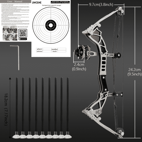 Chumajor Ensemble de Mini Nœuds Composés de 9,5 Pouces, Poids de Tirage de 12 Lb, Convient aux Utilisateurs Gauchers et Droitiers, Comprend 12 Flèches et du Papier pour Cible, Idéal pour le Tir sur Cible et les Jeux de Chasse