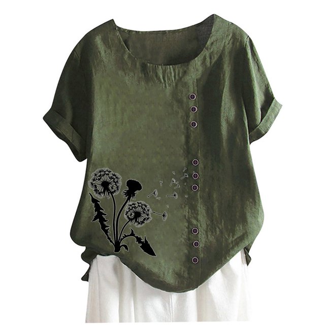 Birdeem Womens Summer Casual Round Neck Short Sleeve Printing Loose Shirt Tops