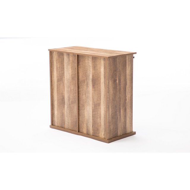Benjara Meuble à Vin Rustique avec Porte de Grange et 2 Tiroirs, Naturel