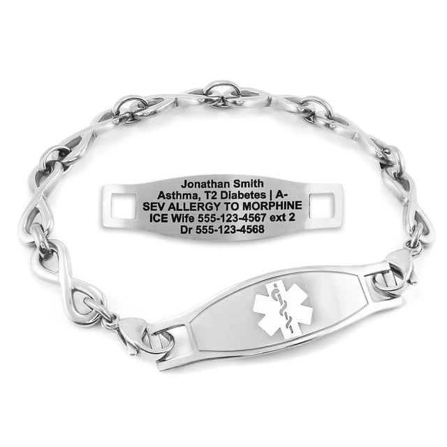 MedicEngraved Bracelet d'Alerte Médicale Personnalisé en Acier Inoxydable - Maillon Infini 6 mm