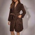 thumbnail image 5 of Womens Plush Fleece Robe Knee Length Cozy Fuzzy Bathrobe with Belt Shawl Collar Warm Soft Towel Robes Brown, L, 5 of 5