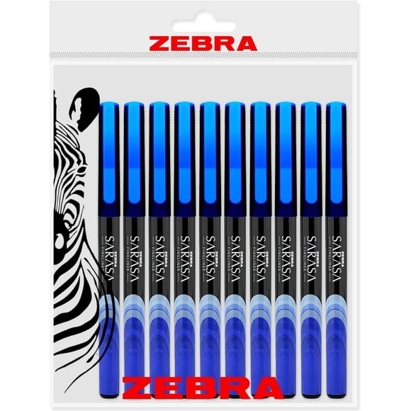 Zebra Sarasa Porous Stylo Fineliners - Pointe Aiguille 0,8 mm - Encre Bleue - Lot de 10 dans l'Emballage Zebra