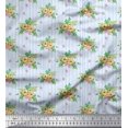 thumbnail image 1 of Soimoi Blue polyester Crepe Fabric Stripe & Anemone Floral Decor Fabric Printed Yard 42 Inch Wide, 1 of 6