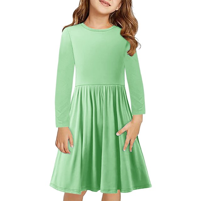 Rbaofujie Robe à Manches Longues pour Filles, Robes Décontractées pour Enfants, Robe Patineuse Évasée pour l'École et les Fêtes, 4-13 Ans