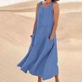 thumbnail image 1 of Jsaierl Robes d'Été pour Femmes 2024 Décontractées Boho Robe Soleil Col Rond Sans Manches Plage Vacances Robes Maxi avec Poches, 1 of 5