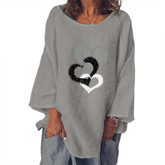 CEHVOM T-shirt à Manches Longues pour Femme, Col Rond, Imprimé, Ample, Décontracté, Mode, Automne