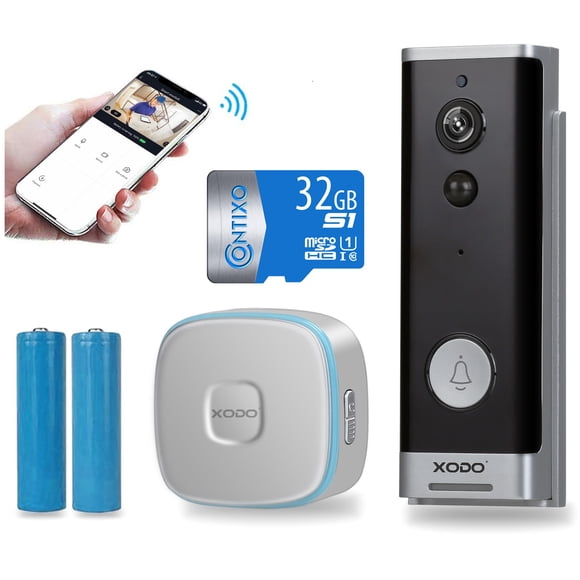 XODO VD1 Smart Wi-Fi 1080P Video Doorbell Wireless Security Camera, 2-Way Audio, Real-Time Alerts, with Indoor Chime, Rechargeable Batteries & 32GB SD Card