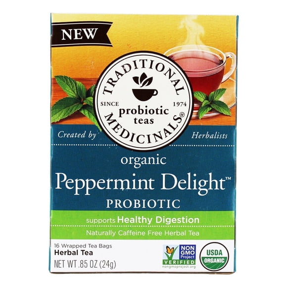 Traditional Medicinals - Tisane Probiotique Biologique à la Menthe Poivrée Délice - 16 Sachets de Thé