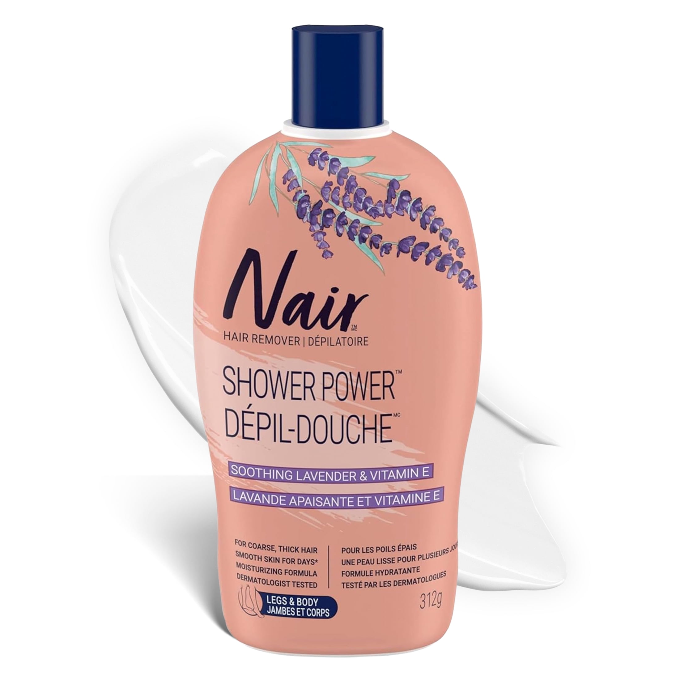 Nair Dépil-Douche Max Pour Forte Pilosité Formule Hydratante Avec Lavande Apaisante Et Vitamine E.