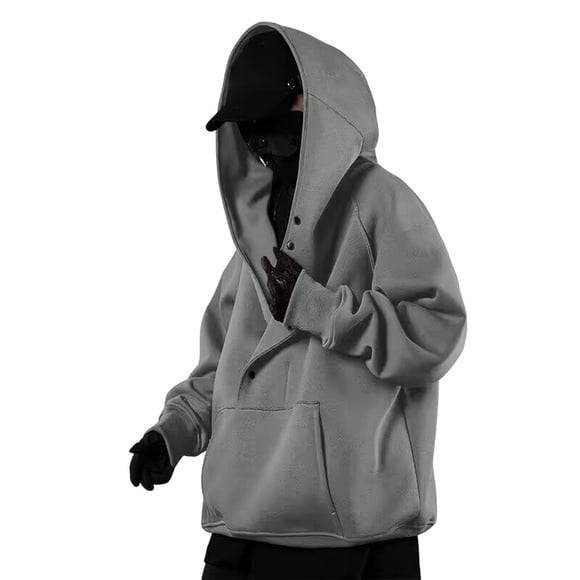 Men's Retro High Neck Loose Fit Hooded Sweatshirt Streetwear Hop Pullover Casual Long Sleeve Jacket for Autumn Winter Comfort Wear