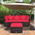 thumbnail image 2 of Costway 4PCS Patio Rattan Wicker Furniture Set Cushioned Sofa Ottoman Garden Deck Red, 2 of 10