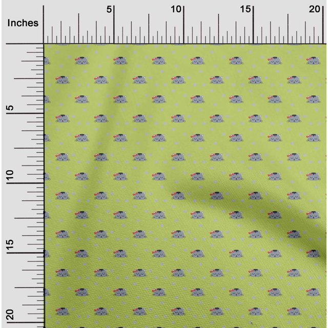 oneOone Polyester Lycra Fabric Dot & Cat Face Animal Print Fabric BTY 56 Inch Wide