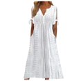 thumbnail image 1 of Kcodviy Robe Décontractée Plissée pour Femme Robe d'Été Unie en Dentelle Ajourée à Boutons Robe Midi Froncée Robe avec Poches Robe Courte à Nœud Robe Portefeuille pour Femme Manches d'Été Robe Midi à Col en V pour Femmes Robe d'Été, 1 of 5