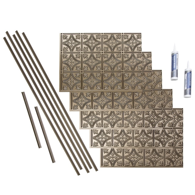 Fasade Traditional Style 1 Decorative Vinyl Backsplash Kit 15 sq ft Argent Bronze