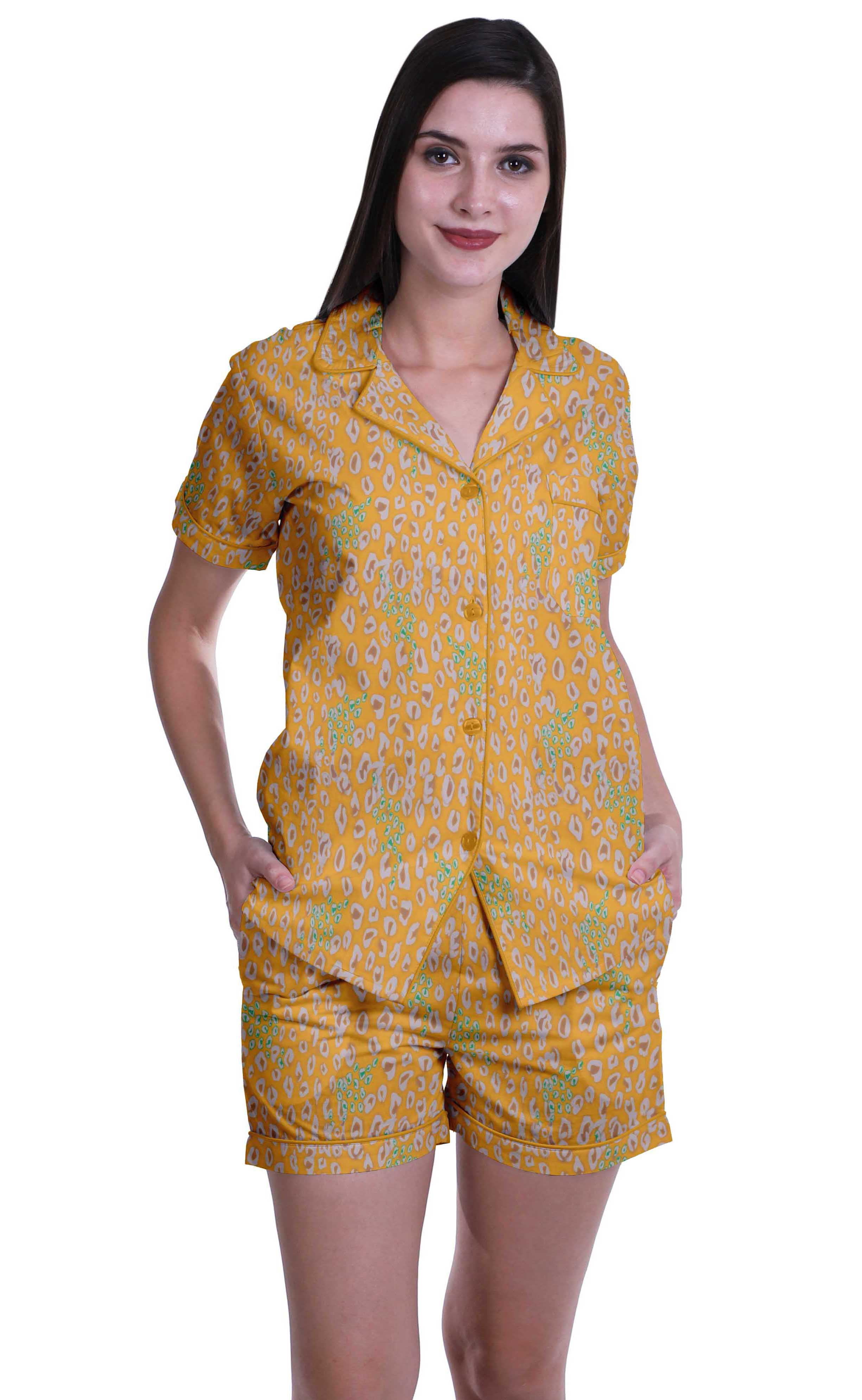Moomaya Ensembles de Sommeil pour Femmes avec Shorts Pyjama Imprimé T-Shirts de Nuit à Manches Courtes