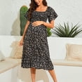 thumbnail image 2 of MEZZALL Robe Femme Florale à Encolure Carrée Robes Midi Robe de Maternité Enceinte Décontractée Robe Trapèze Longue Fluide à Smocks Robe Classique Tenue Quotidienne TTG, 2 of 6