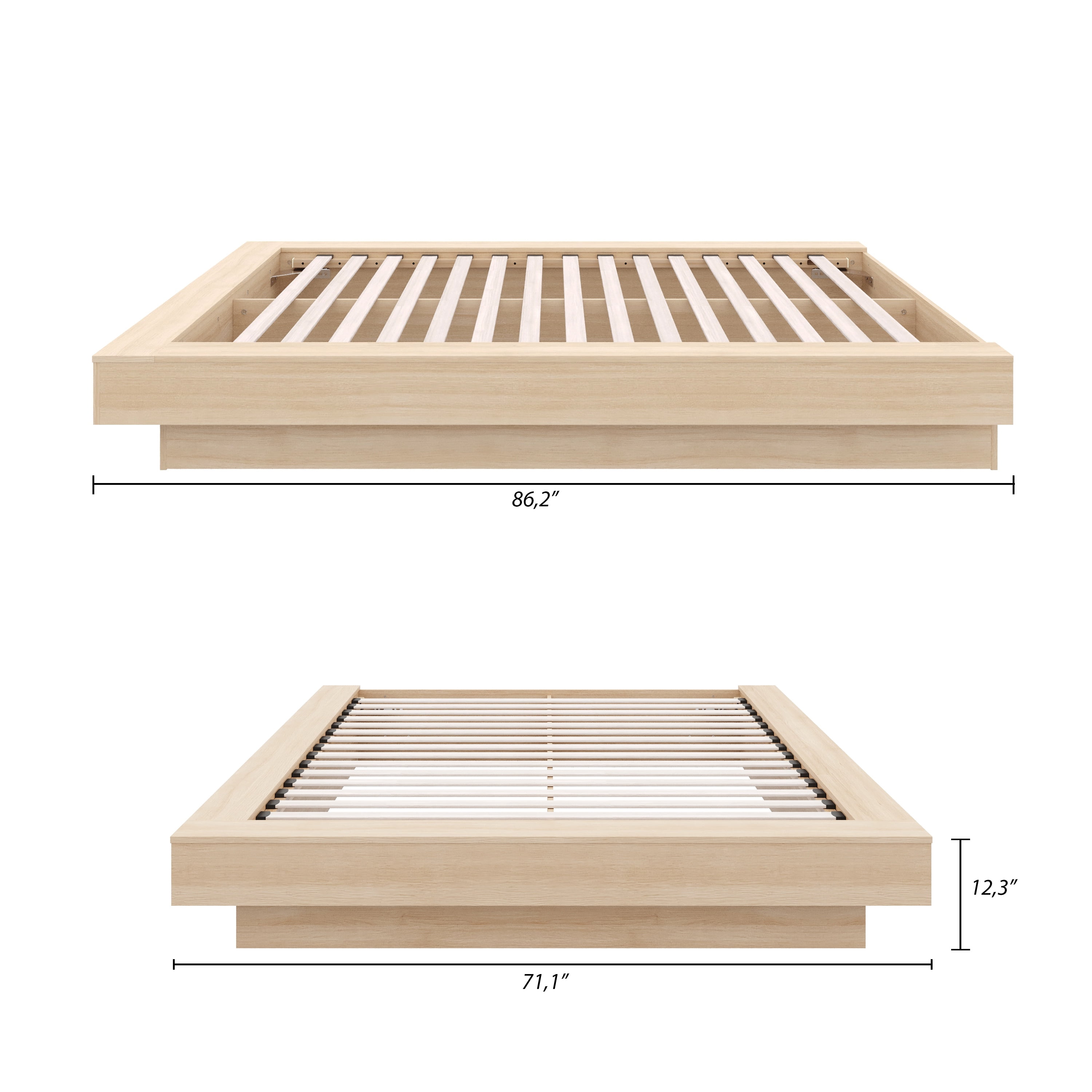Cadre de lit plateforme Nexera Marconi Queen Size en chêne blond naturel