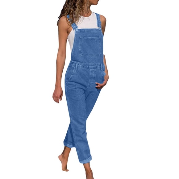 TrendOFT Jumpsuits For Women Casual Summer Fashion Jean Pants Sexy Long Denim Womens Overalls Rompers Light Blue XL
