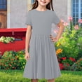 thumbnail image 2 of Milgrthf Robe d'Été à Manches Courtes pour Filles, Ligne A, Évasée, Basique, Patineuse, Tournoyante, Robe de Fête 5-14 Ans Gris, 2 of 9