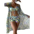 thumbnail image 1 of MAWCLOS Women Bathing Suit Ruched Swimsuit Three Pieces Swim Bikini Set Push Up Seaside Floral Print Swimming Suits Light Green L, 1 of 3