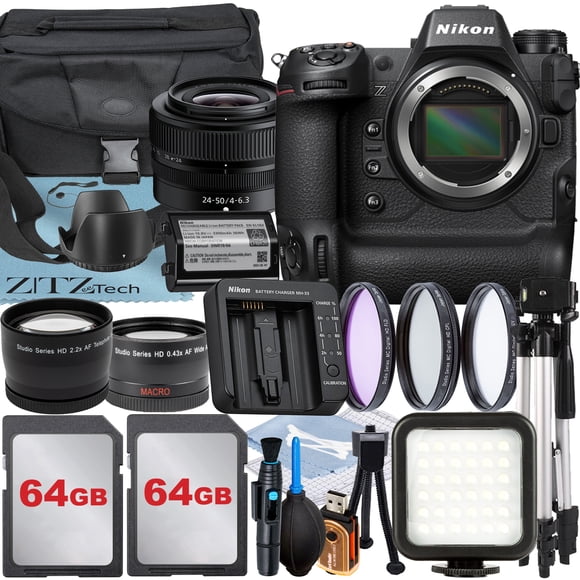 Nikon Z9 Mirrorless Camera with NIKKOR Z 24-50mm Lens + 2 Pack 64GB Memory Card + Case + + Tripod + Filter Kit + ZeeTech Accessory Bundle