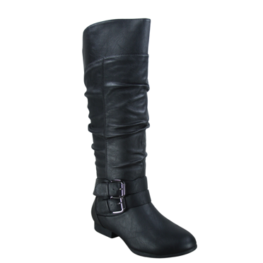 Bottes Cavalières à Fermeture Éclair pour Femmes, Hauteur Genou, Décontractées, Talon Plat Bas, Bottes d'Hiver, Chaussures ( Noir, 8.5)
