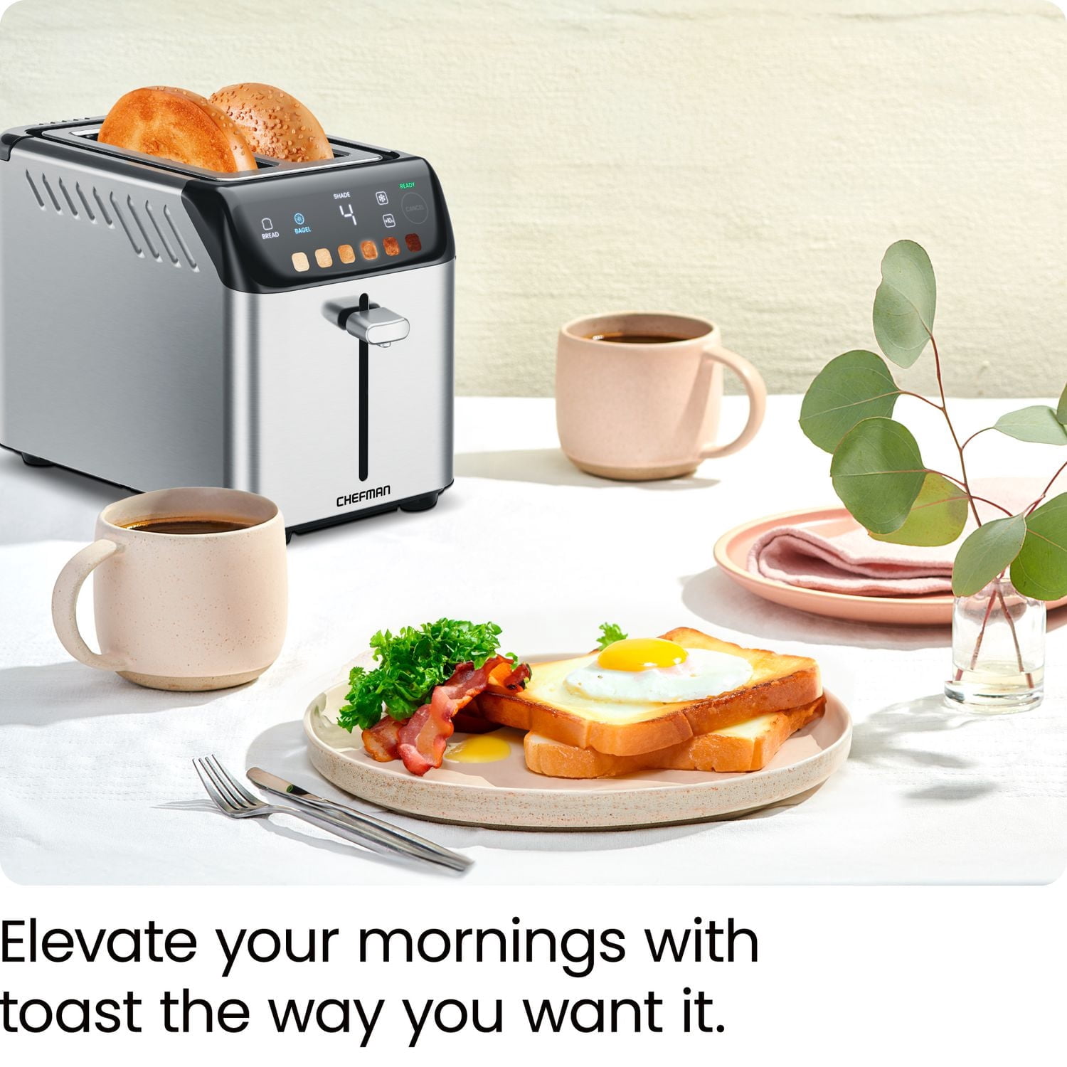 Grille-pain numérique Chefman Smart Touch à 2 fentes, 6 réglages d'intensité, mode bagel - Acier inoxydable, nouveau