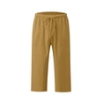 thumbnail image 4 of Kaemgyyd Womens Plus Size Capris Lounge Drawstring Cotton Linen Bermuda Shorts Flowy Wide Leg Beach Vaction Cropped Trousers, 4 of 6