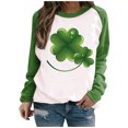 thumbnail image 1 of Besolor Womens St. Patrick's Day Shirts Long Sleeve Sweatshirt Cute Color Block Clover Shamrock Pullover Tops for Party, 1 of 4