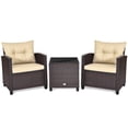 thumbnail image 4 of Gymax 3PCS Outdoor Patio Rattan Conversation Set w/ Cushion Coffee Table, 4 of 10