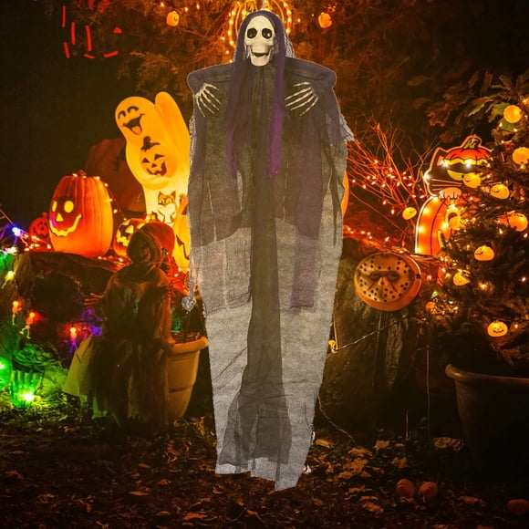 Hanging Halloween Skeleton Decorations Large Grim Hanging Halloween Yard Stakes Grim For Halloween Outside For Yard Patio Garden Fireplace Decorations for Mantle Stain Glass Window Birds Garland for