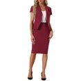 thumbnail image 1 of INSPIRE CHIC Ensemble Tailleur 2 Pcs pour Femme, Veste Blazer à Manches Courtes et Jupe Crayon, 3TG, Rouge Foncé, 1 of 6